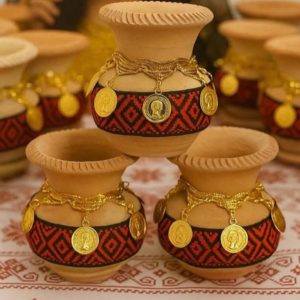 mini clay jar with ribbon